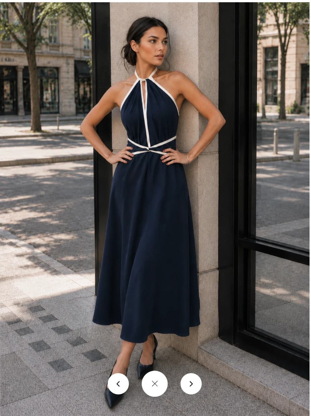 NWT Commense Contrast Halter Cotton Swing Dress Sz L